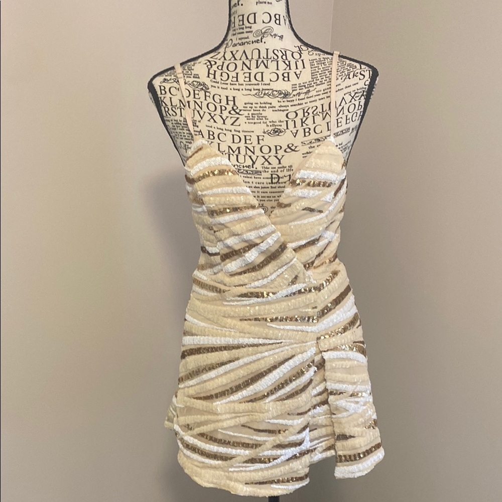 Elegant Cream and Gold Strapless shorts jumpsuit